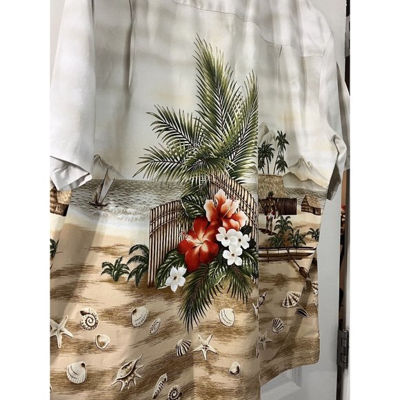 KY'S Hawaiian Short Sleeve Shirt Village Beach Aloha Floral Seashells‎ Mens XL - Picture 7 of 9